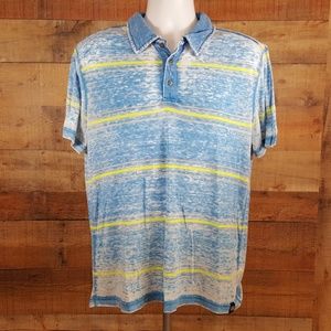 Machine Polo Shirt Size Large Blue Striped Light W